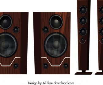 speaker icons templates elegant brown wooden realistic design
