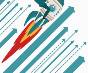 Speed Background Man Riding Spaceship Arrow Icons