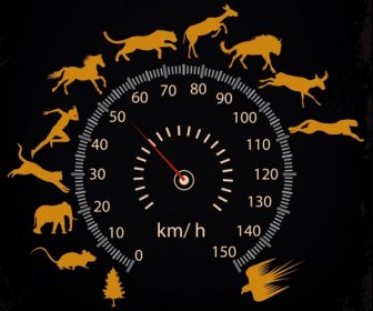 Geschwindigkeit Hintergrunddekoration Tacho Tierischen Silhouetten