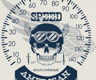 Speed Background Speedometer Skull Wing Icons Decoration