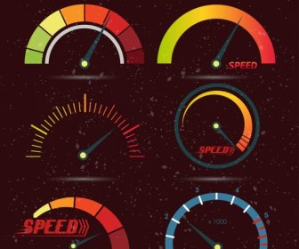 Speed Design Elements Multicolored Flat Speedometer Icons