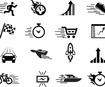 Speed Design Elements Various Black White Flat Icons