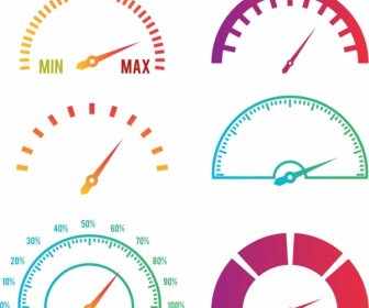 Speed Design Elements Various Colored Flat Speedometer Icons