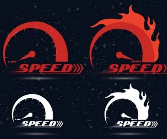 Speed Icons Sets Flame Decoration Circle Speedometer Design