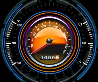Speedometer Ikon Mengkilap Berwarna Datar Putaran Desain