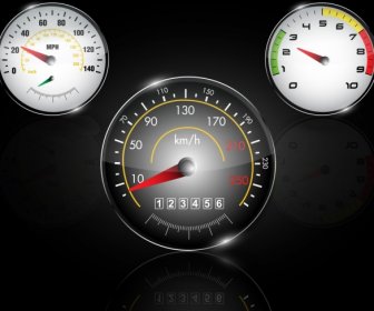 Speedometer Icons Shiny Flat Round Design