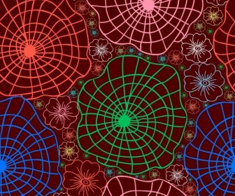 蜘蛛網花朵圖案輪廓重複多彩的風格