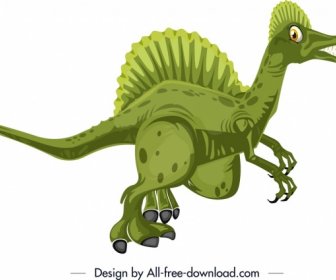 Personaje De Dibujos Animados De Spinosaurus Dinosaurio Icono Verde