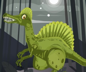 Spinosaurus Dinosaur Painting Colored Cartoon Design