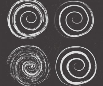 Les Cercles Blancs Icônes Noir Mat Ou Spirale