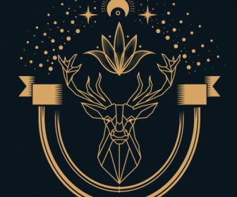 Spirit Tattoo Template Symmetrical Reindeer Universe Elements Sketch