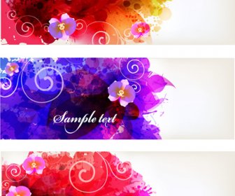 Splash-Aquarell Mit Blume Banner Vektor