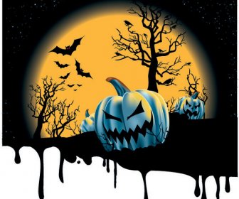 Spooky Pumpkins With Halloween Night Background