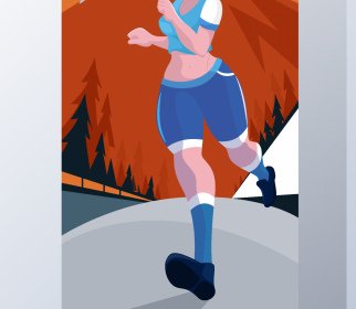 Olahraga Banner Joging Wanita Desain Vertikal Sketsa