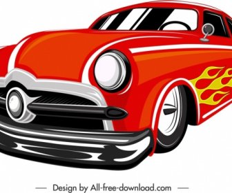 Sport Car Icon Modern Red Decor 3d Sketch