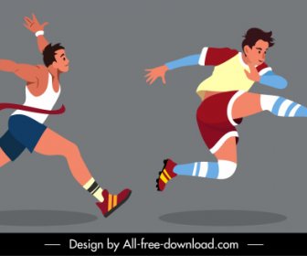 Olahraga Ikon Atletik Karakter Kartun Sketsa Desain Dinamis