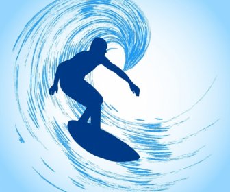 Sports Background Surfing Man Icon Silhouette Design