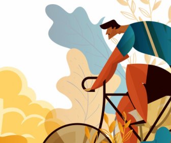 Sports Banner Bicyclist Icon Colorful Classic Flat Design