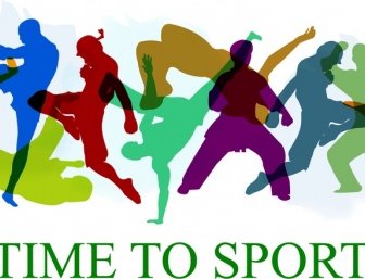 Sports Banner Colorful Silhouette Design Martial Arts Icons