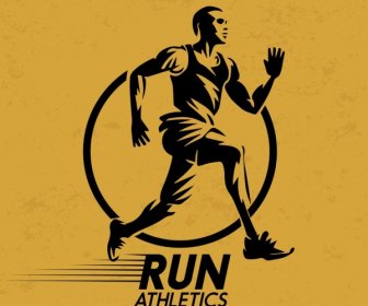 Sports Banner Run Athletics Icon Yellow Retro Design
