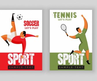 Olahraga Banner Set Sepak Bola Tenis Tema Pemain Ikon