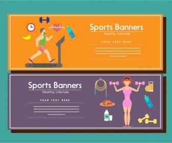 Deportes Ejercicio Humano Banners Diseño En Fondo De Color