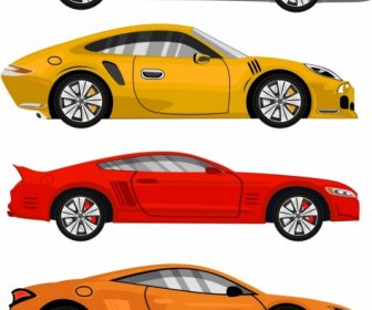 Sports Car Models Icons Colored Modern Design