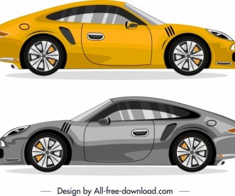 Sports Cars Icons Yellow Grey Modern Design
