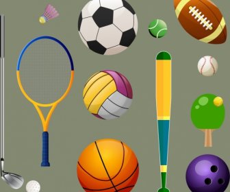 Deportes Diseño Elementos Bola Iconos Multicolor De Ornamento