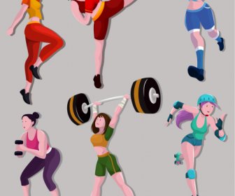 Deportes Chicas Iconos Personajes De Dibujos Animados De Color Sketch