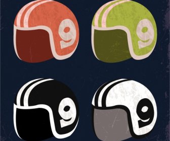 Sports Helmet Icons Isolation Colored Retro Design