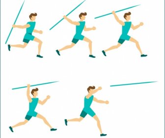 Sports Human Icons Javelin Athletic Various Gestures Design