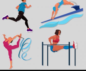 Ikon Olahraga Gerakan Atletik Sketsa Kartun Desain
