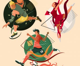 Icone Dello Sport Come Basket Calcio Balletto Schizzo Personaggi Dei Cartoni Animati