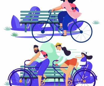 ícones De Esportes Ciclismo Esboçar Personagens De Desenhos Animados Coloridos