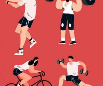 Sports Icons Gym Tennis Cycling Sketch Cartoon Design