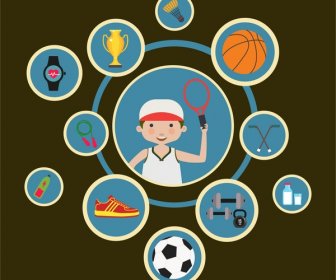 Спортивные иконки, изолированные с различными символами и инфографики