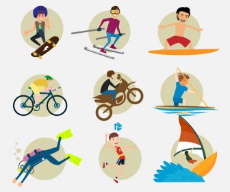 Sports Icons Vector Illustration With Various Colored Styles