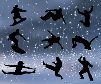 Sports Promotion Silhouettes Illustration On Bokeh Background