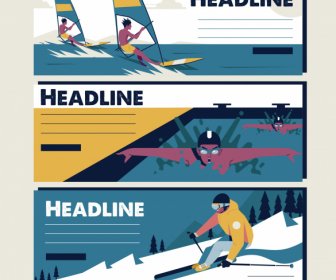 Sports Tournament Banners Sailing Swimming Skiing Sketch