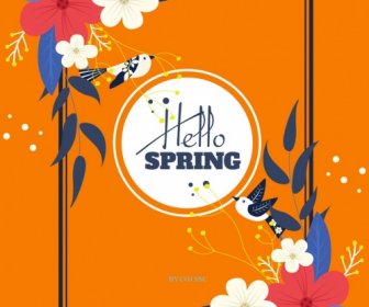 봄 배경, 조류, 꽃들, 아이콘, 고전, 장식