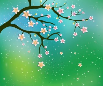 Spring Background Cherry Blossom Ornament Sparkling Green Backdrop