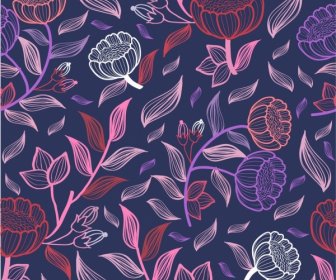 Spring Background Colorful Flowers Leaves Sketch Seamless Style