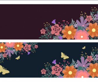 Spring Background Sets Colorful Flowers Butterflies Dark Ornament