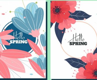 봄 배경 세트, 꽃들, 아이콘, 장식, 고전, 디자인