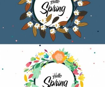 Spring Banner Flowers Leaves Decor Circle Layout