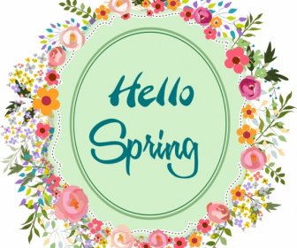 Spring Banner Multicolored Flowers Wreath Decoration