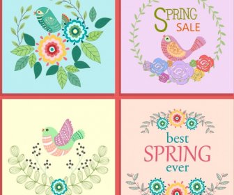 Spring Banners Collection Bird Flower Decoration Classical Design