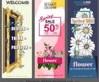 Spring Banners Colored Classic Floral Decor Vertical Design