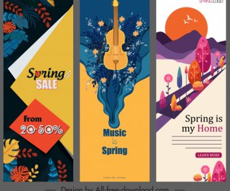 Spring Banners Templates Colorful Classical Decor Vertical Shape